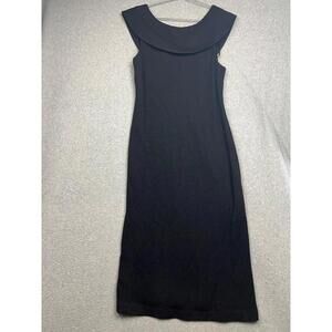 Banana Republic Wool Knit Midi Sheath Dress Womens 8 Minimalist Black